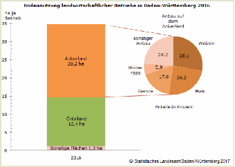 Bodennutzung landwirtschaftlicher Betriebe in Baden-Württemberg 2016